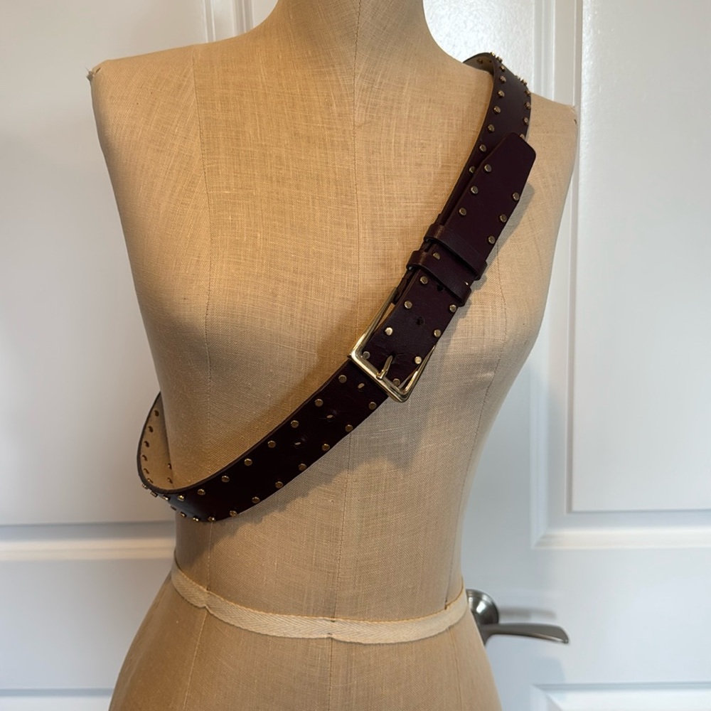 White House Black Market Burgundy Studded Leather Womens Belt Sz l